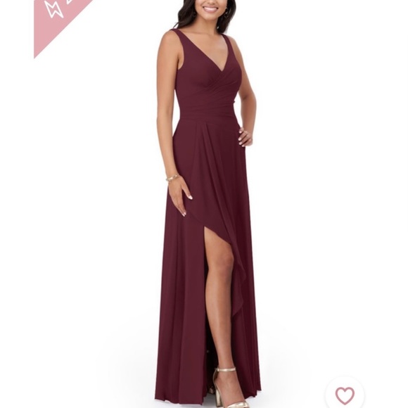 Azazie Floor Length Chiffon Kori Bridesmaid Dress in Cabernet Size 2 - Picture 3 of 10